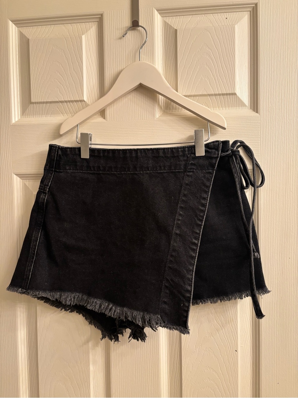 Free People Black Denim Wrap Skort with Side Tie